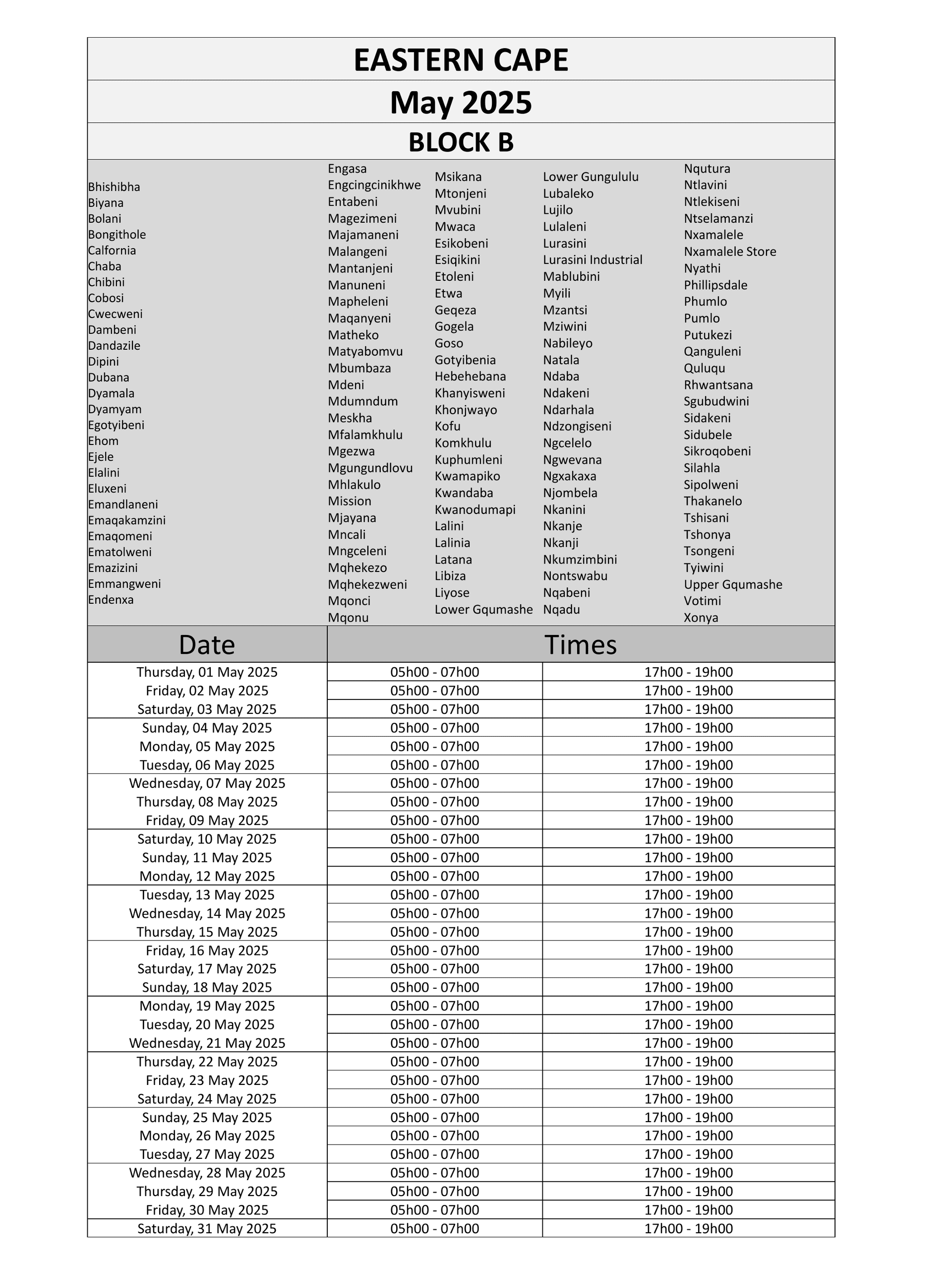 Eastern Cape Load Reduction Schedule page 2
